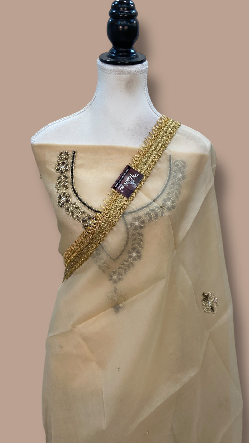 Pure Kora Tissue Handloom Banarasi Dress Material - Handwork - The Handlooms
