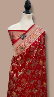 Pure Katan Silk Banarasi Handloom Saree - All over Jaal Work With Meenakari - The Handlooms