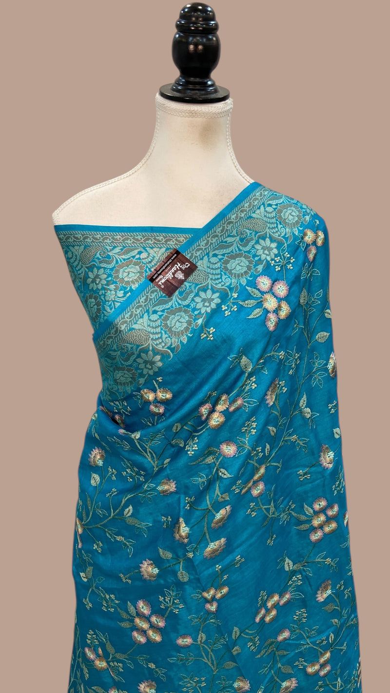Tussar Silk Handloom Banarasi Saree With Chikankari - The Handlooms