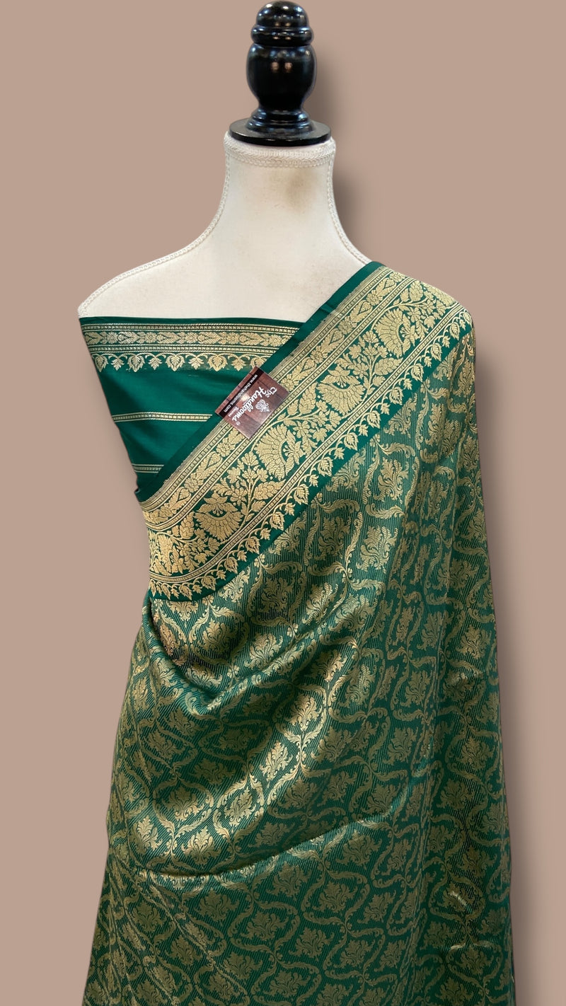 Regal Pure Katan Silk Banarasi Saree – Handwoven Tanchui Brocade l - The Handlooms