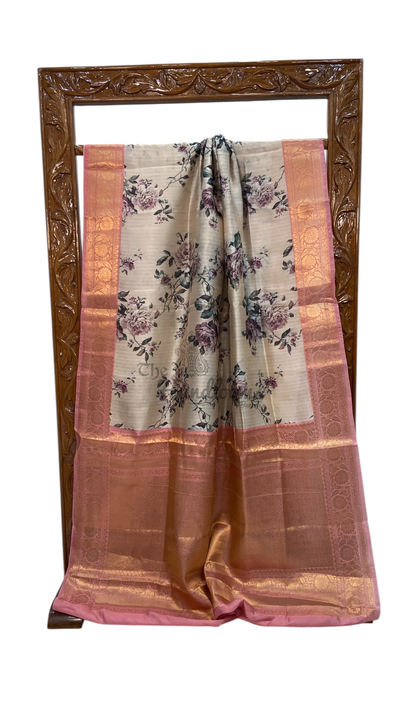 Pure Mango Silk Banarasi Handlokom Saree With Digital Print - The Handlooms