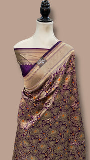 Regal Pure Katan Silk Banarasi Saree – Handwoven Tanchui Brocade with Meenakari Work - The Handlooms