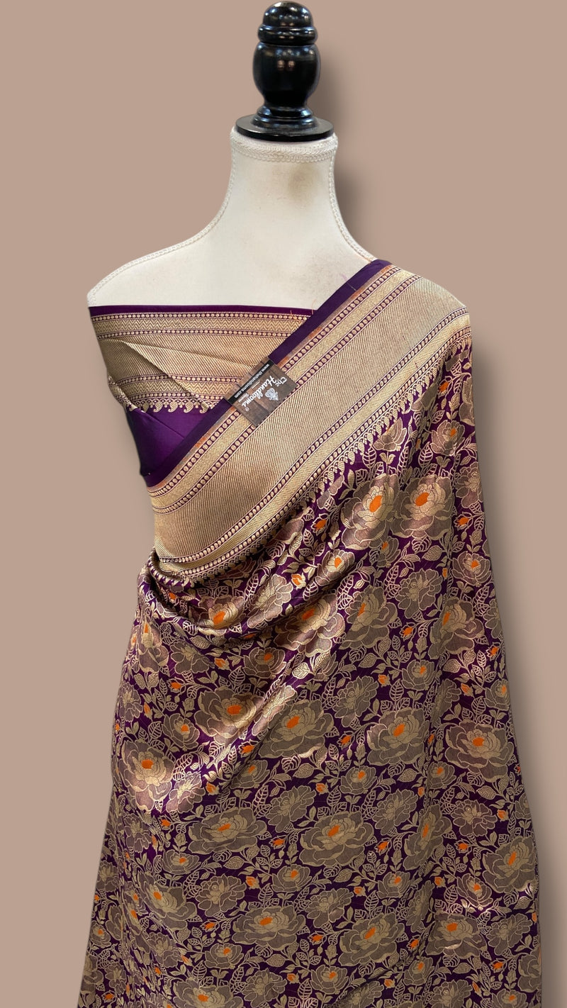 Regal Pure Katan Silk Banarasi Saree – Handwoven Tanchui Brocade with Meenakari Work - The Handlooms