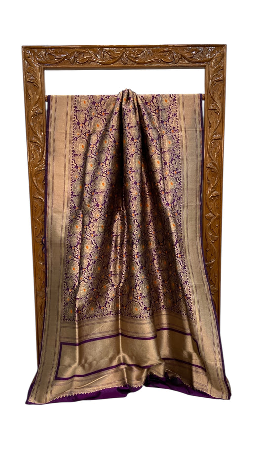 Regal Pure Katan Silk Banarasi Saree – Handwoven Tanchui Brocade with Meenakari Work - The Handlooms