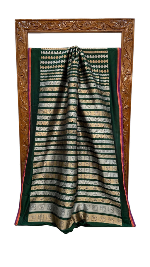 Bottle Green Nita Ambani Pure Katan Silk Banarasi Handloom Saree - All over Jaal work - With Meenakari - The Handlooms