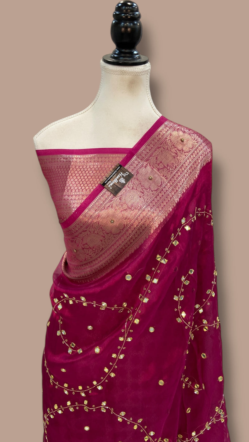 Pure Kora Tissue Handloom Banarasi Saree - Handwork