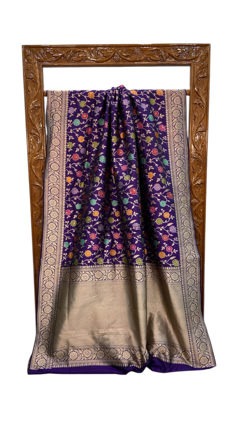 Pure Katan Silk Banarasi Handloom Saree - All Over Kadiyal Jaal Work - The Handlooms