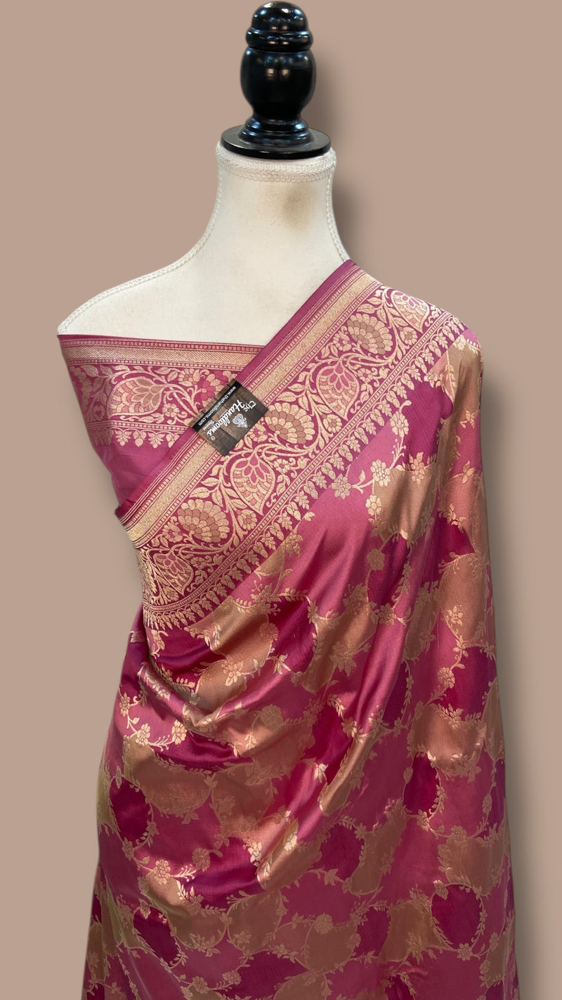 Multicolor Pure Katan Silk Banarasi Handloom Saree - All over Jaal Work With Rangkart