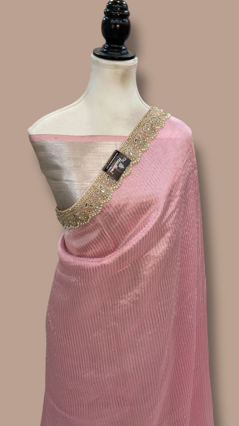 Pure Kora Tissue Handloom Banarasi Saree With Lace - The Handlooms