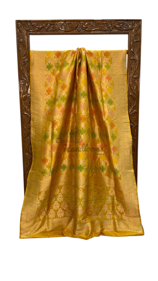 Multicolor Pure Katan Silk Banarasi Handloom Saree - All over Jaal Work With Rangkart - The Handlooms