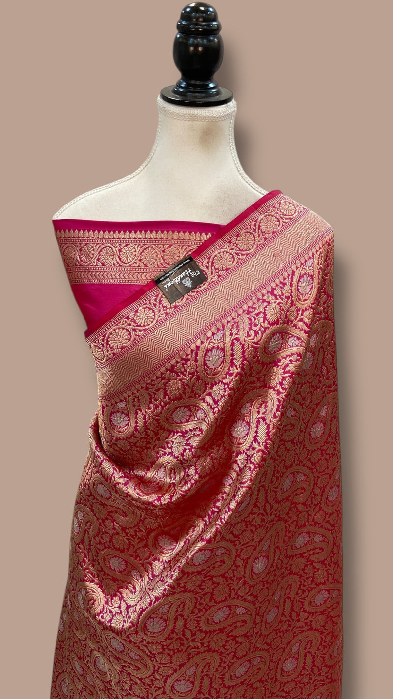 Regal Pure Katan Silk Banarasi Saree – Handwoven Tanchui Brocade with Meenakari Work - The Handlooms