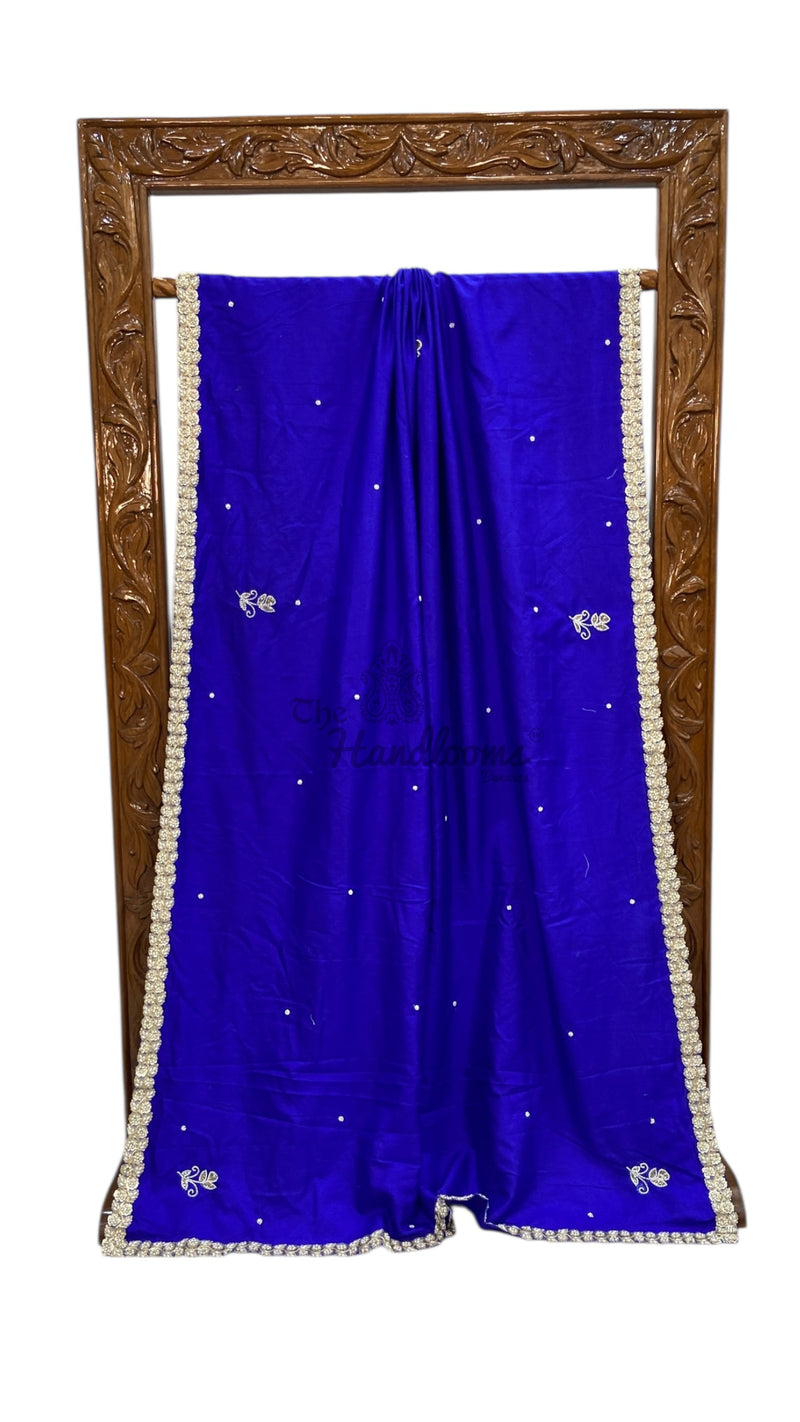 Pure Katan Chiniya Silk Handloom Banarasi Saree with Handwork - The Handlooms