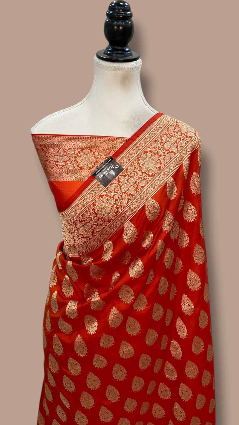 Pure Katan Silk Banarasi Handloom Saree - All Over Jaal Work - The Handlooms