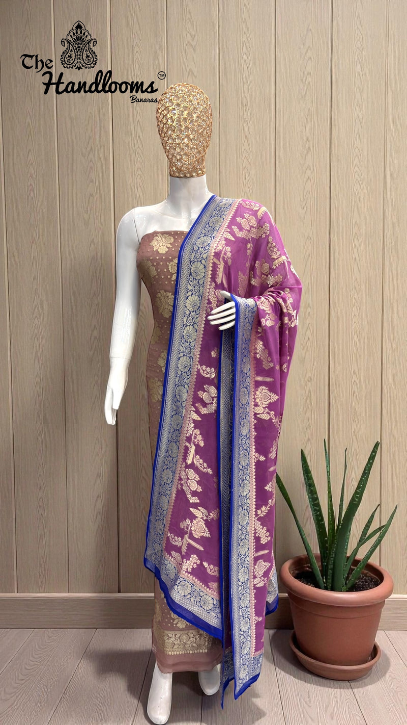 Khaddi Georgette Banarasi Dress material Water Zari - The Handlooms