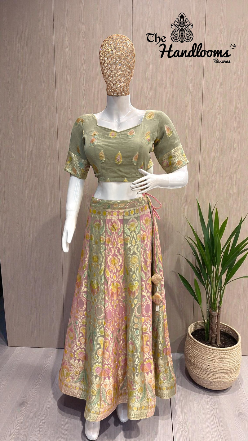 Rangkat Pure Khaddi Georgette Handloom Banarasi Lehenga - The Handlooms