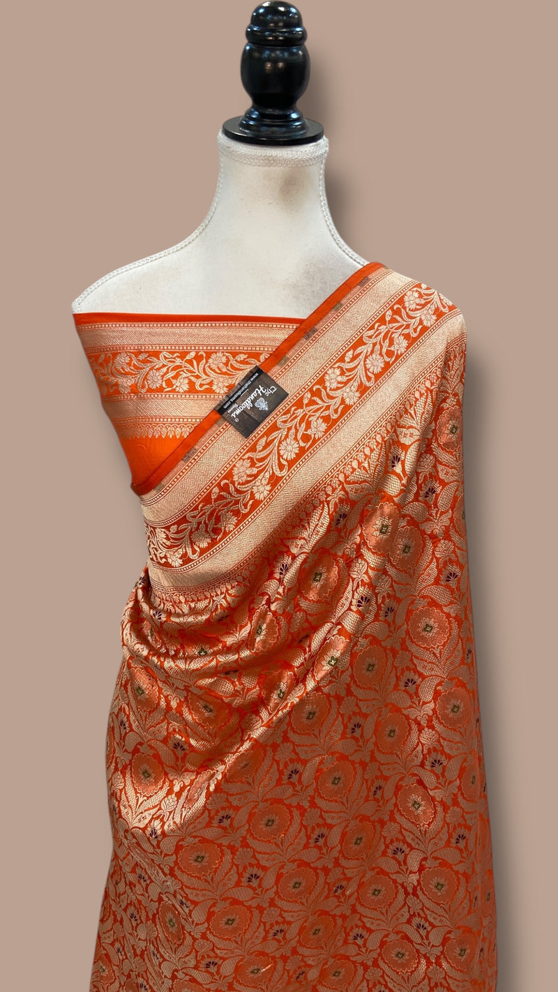 Regal Pure Katan Silk Banarasi Saree – Handwoven Tanchui Brocade with Meenakari Work - The Handlooms
