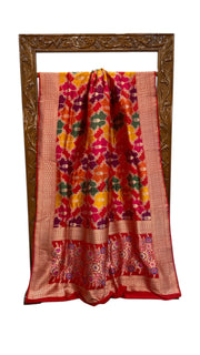 Multicolor Pure Katan Silk Banarasi Handloom Saree - All over Jaal Work With Rangkart - The Handlooms