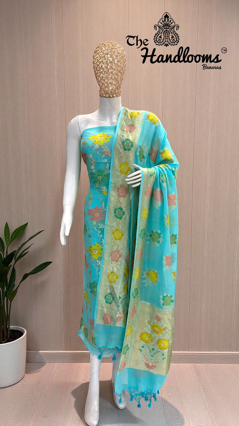 Khaddi Georgette Banarasi Dress material with Meenakari - The Handlooms