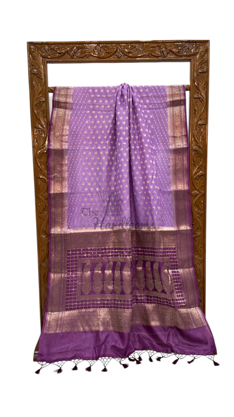 Lavander Pure Tussar Silk Handloom Banarasi Saree - The Handlooms