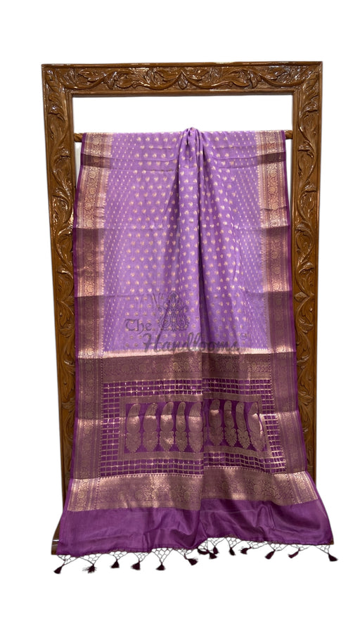 Lavander Pure Tussar Silk Handloom Banarasi Saree - The Handlooms