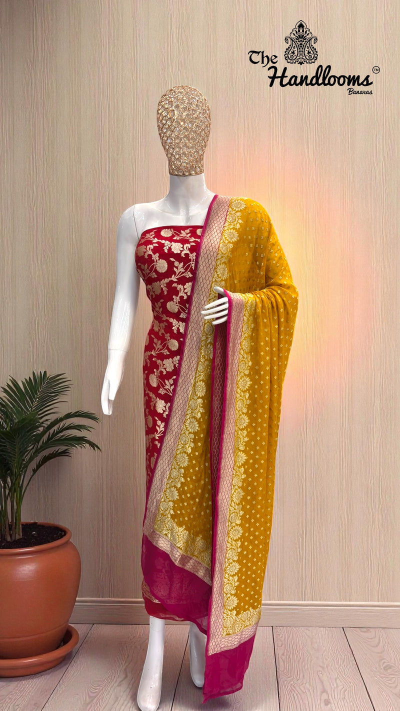 Khaddi Georgette Banarasi Dress material Water Zari - The Handlooms