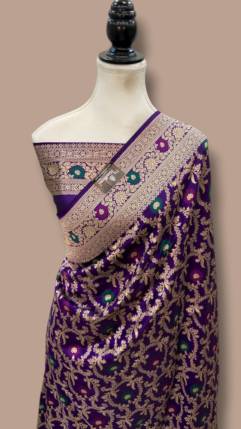 Pure Katan Silk Banarasi Handloom Saree - All over Jaal Work With Meenakari - The Handlooms