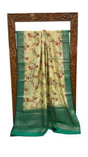Pure Chiniya Silk Handloom Banarasi Saree Digital Print - The Handlooms