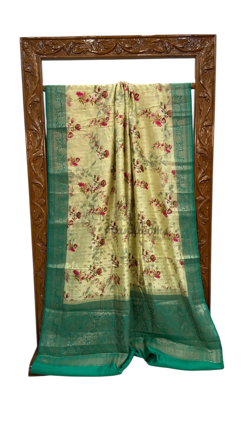 Pure Chiniya Silk Handloom Banarasi Saree Digital Print - The Handlooms