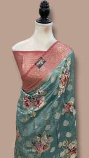 Pure Chiniya Silk Handloom Banarasi Saree Digital Print - The Handlooms