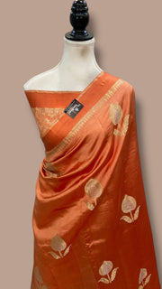 Peach Pure Mango Silk Banarasi Handloom Saree - The Handlooms