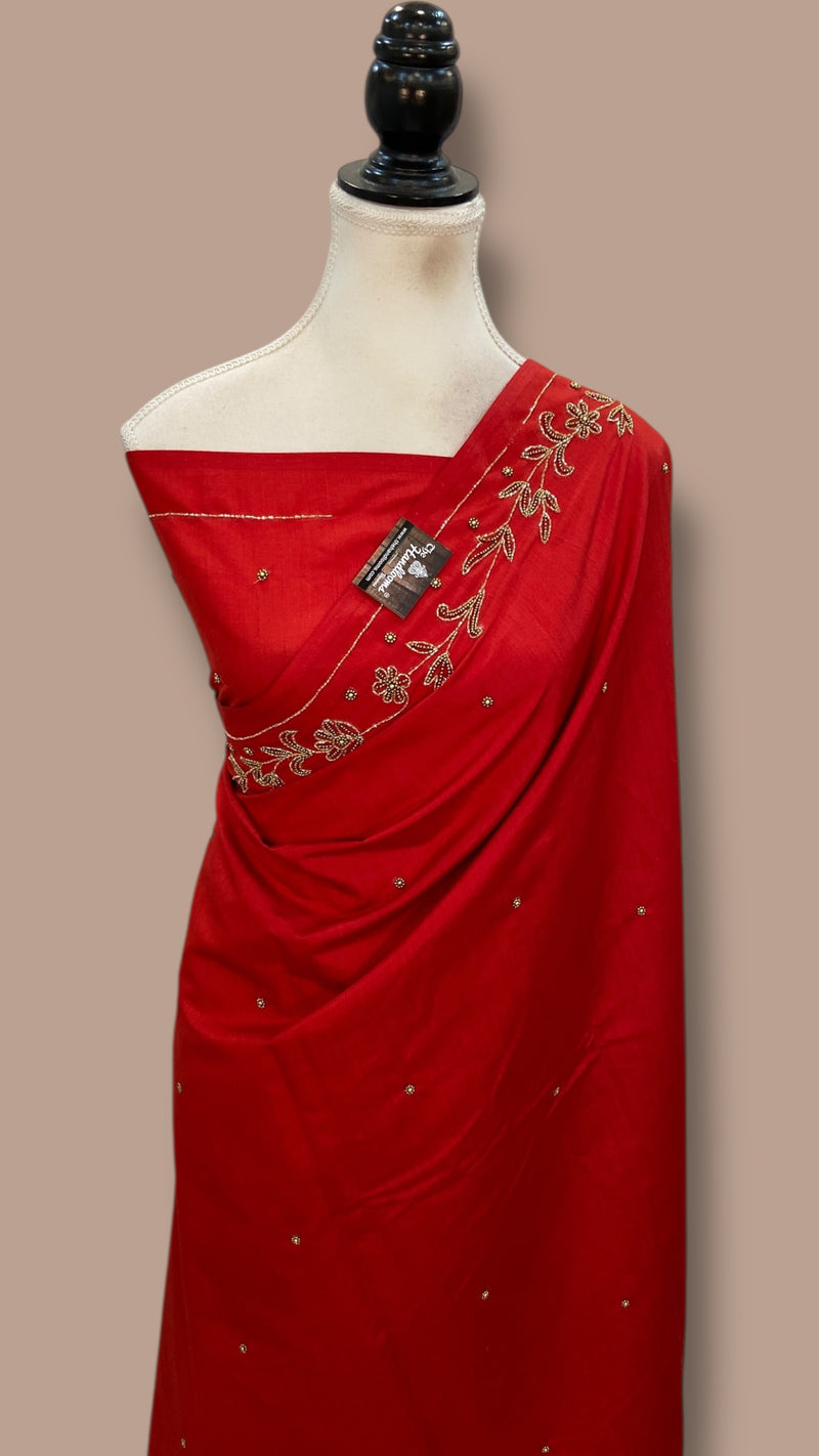 Pure Moonga Silk Handloom Banarasi Saree With Handwork - The Handlooms