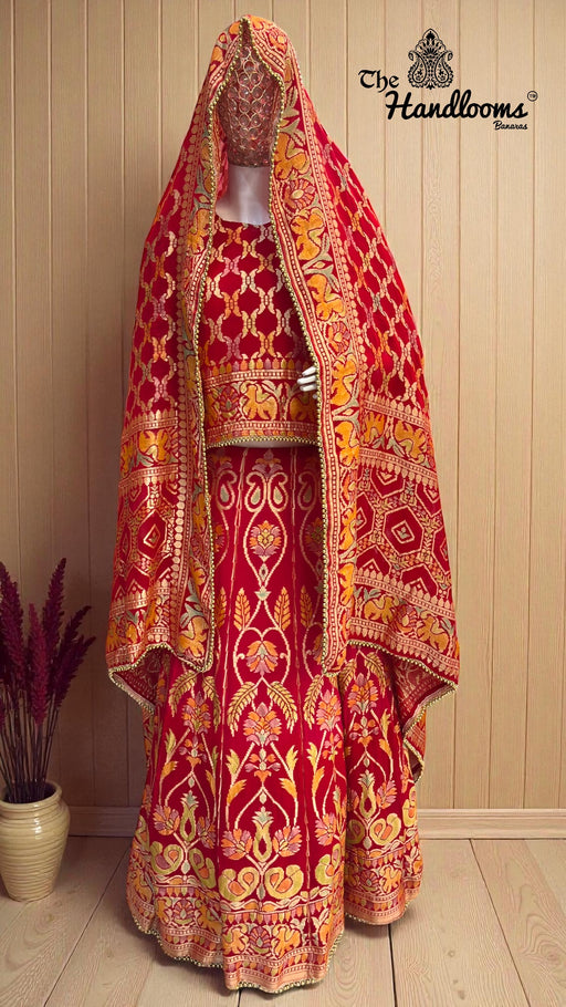 Pure Khaddi Georgette Bandhani Handloom Banarasi Lehenga - The Handlooms