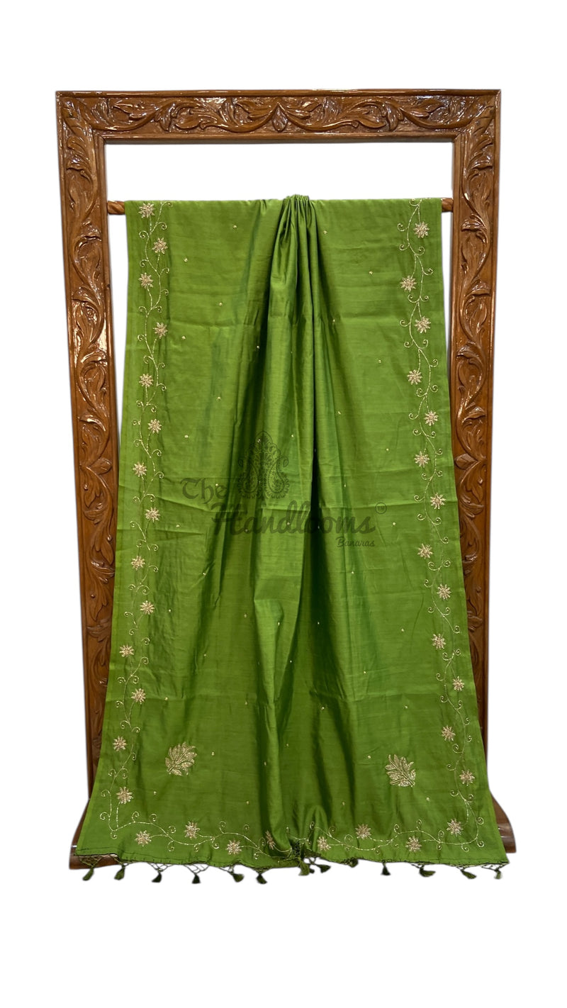 Pure Moonga Georgette Handloom Banarasi Saree With Handwork - The Handlooms