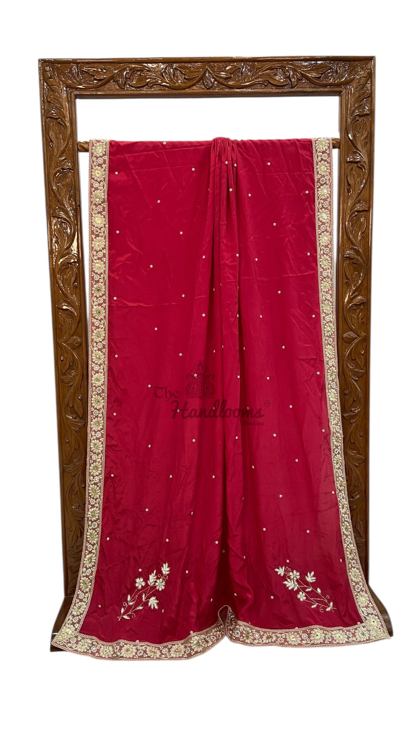 Pure Crepe Silk Handloom Banarasi Saree with Handwork