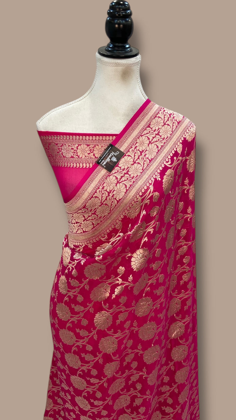 Khaddi Georgette Handloom Banarasi Saree - Water Zari - The Handlooms