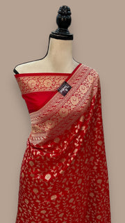 Pure Katan Silk Banarasi Handloom Saree - All over Jaal work - The Handlooms