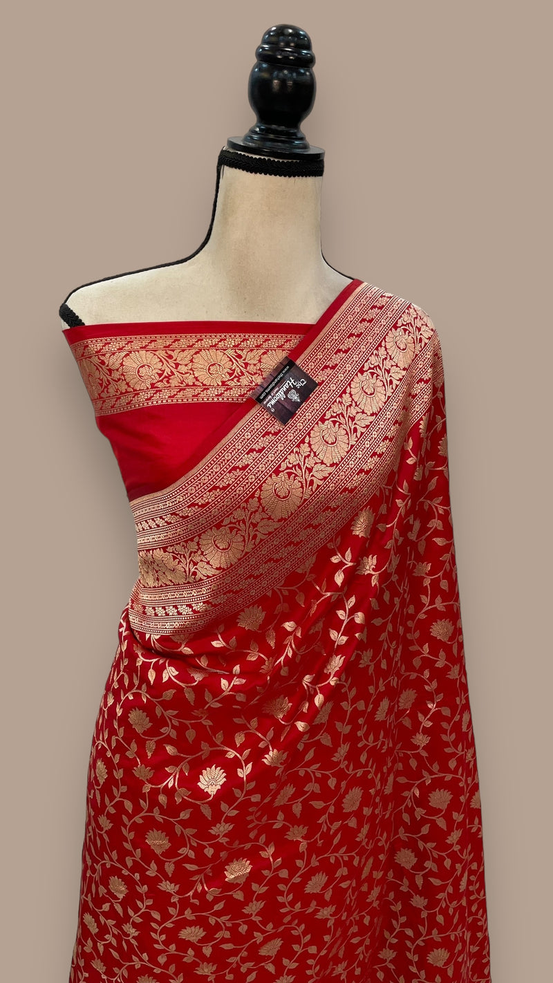 Pure Katan Silk Banarasi Handloom Saree - All over Jaal work - The Handlooms