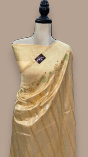 Pure Katan Silk Banarasi Handloom Saree - All over soona roopa  Kadua stripe - The Handlooms