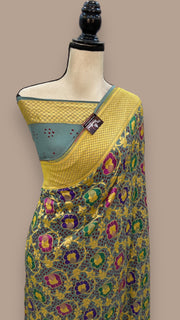 Pure Georgette Banarasi Bandhej Handloom Saree - with meenakari work - The Handlooms