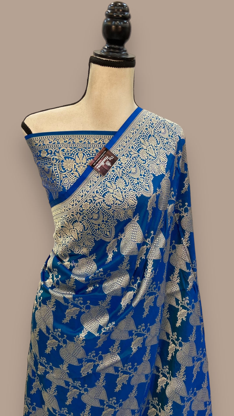 Pure Katan Silk Banarasi Handloom Saree - All Over Jaal Work - The Handlooms