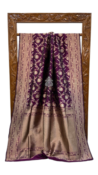 Pure Katan Silk Banarasi Handloom Saree - All over Sona Roopa Jaal work