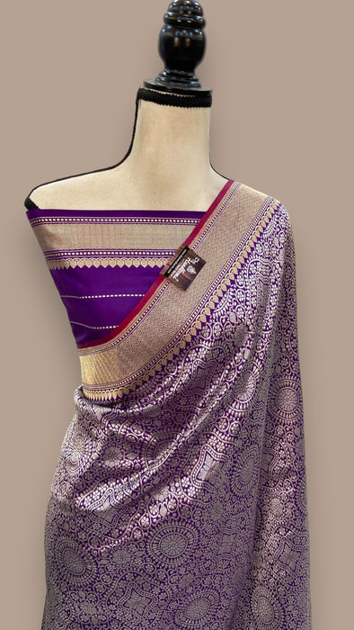 Pure Katan Silk Banarasi Handloom Saree - Tanchui Brocade With Meenakari