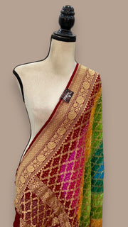 Pure Georgette Banarasi Bandhej Handloom Dupatta - The Handlooms