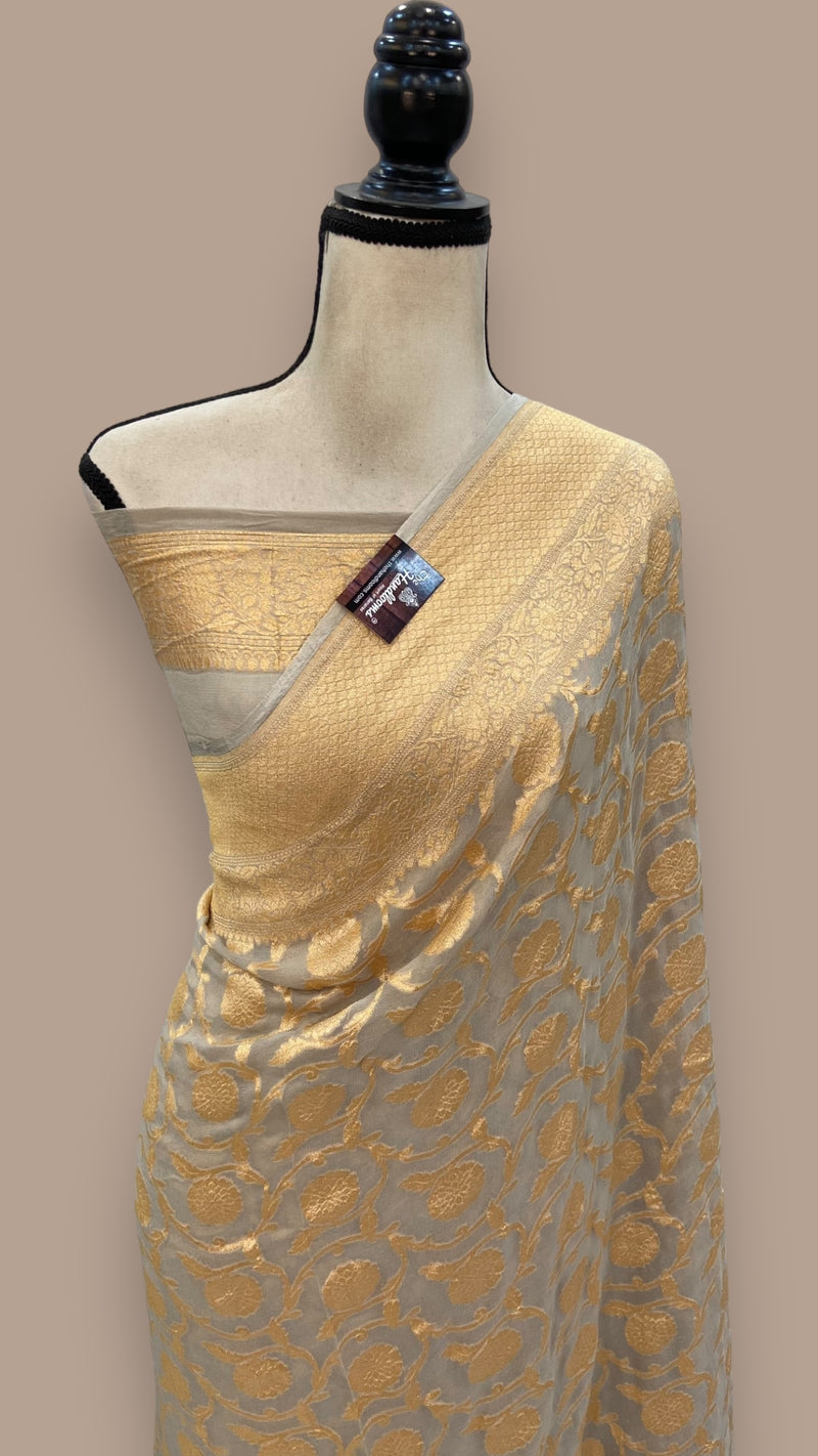 Khaddi Georgette Banarasi Saree - Gold zari - The Handlooms