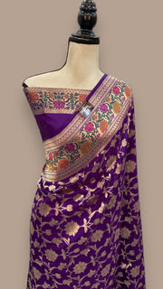 Pure Katan Silk Banarasi Handloom Saree - All over Jaal work - With Meenakari - The Handlooms