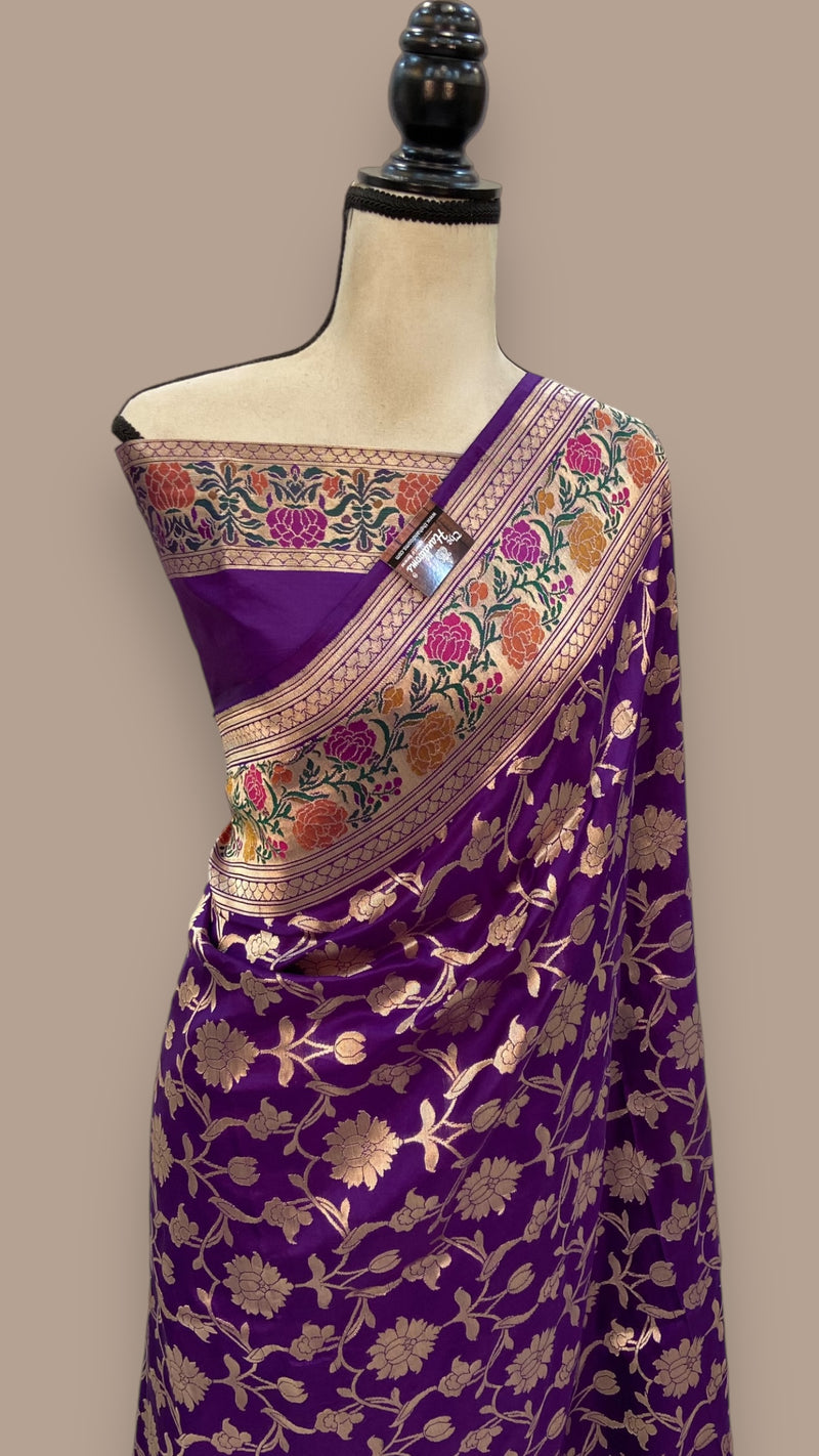 Pure Katan Silk Banarasi Handloom Saree - All over Jaal work - With Meenakari - The Handlooms