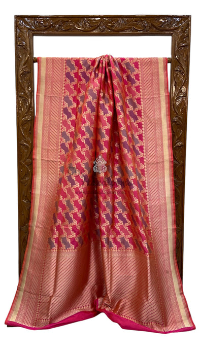 Pure Katan Silk Banarasi Handloom Saree - All over Jaal work - With Meenakari