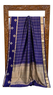 Navy Blue Pure Mango Silk Banarasi Handloom Saree - The Handlooms