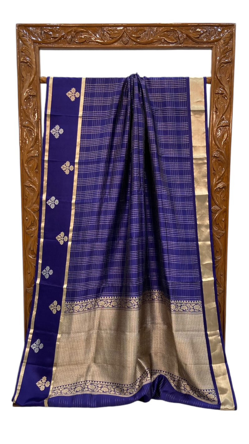 Navy Blue Pure Mango Silk Banarasi Handloom Saree - The Handlooms