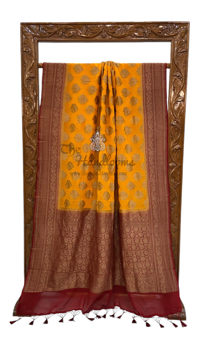 Pure Khaddi Georgette Banarasi Saree - Antique zari - The Handlooms